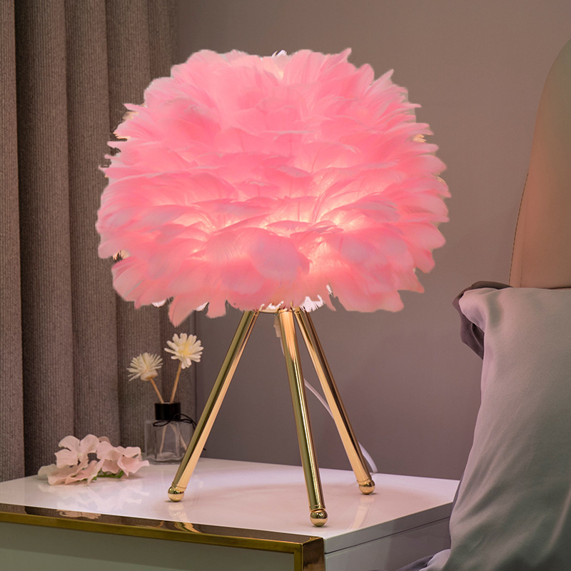 Contemporary Feathered Table Lamp with Tripod Base