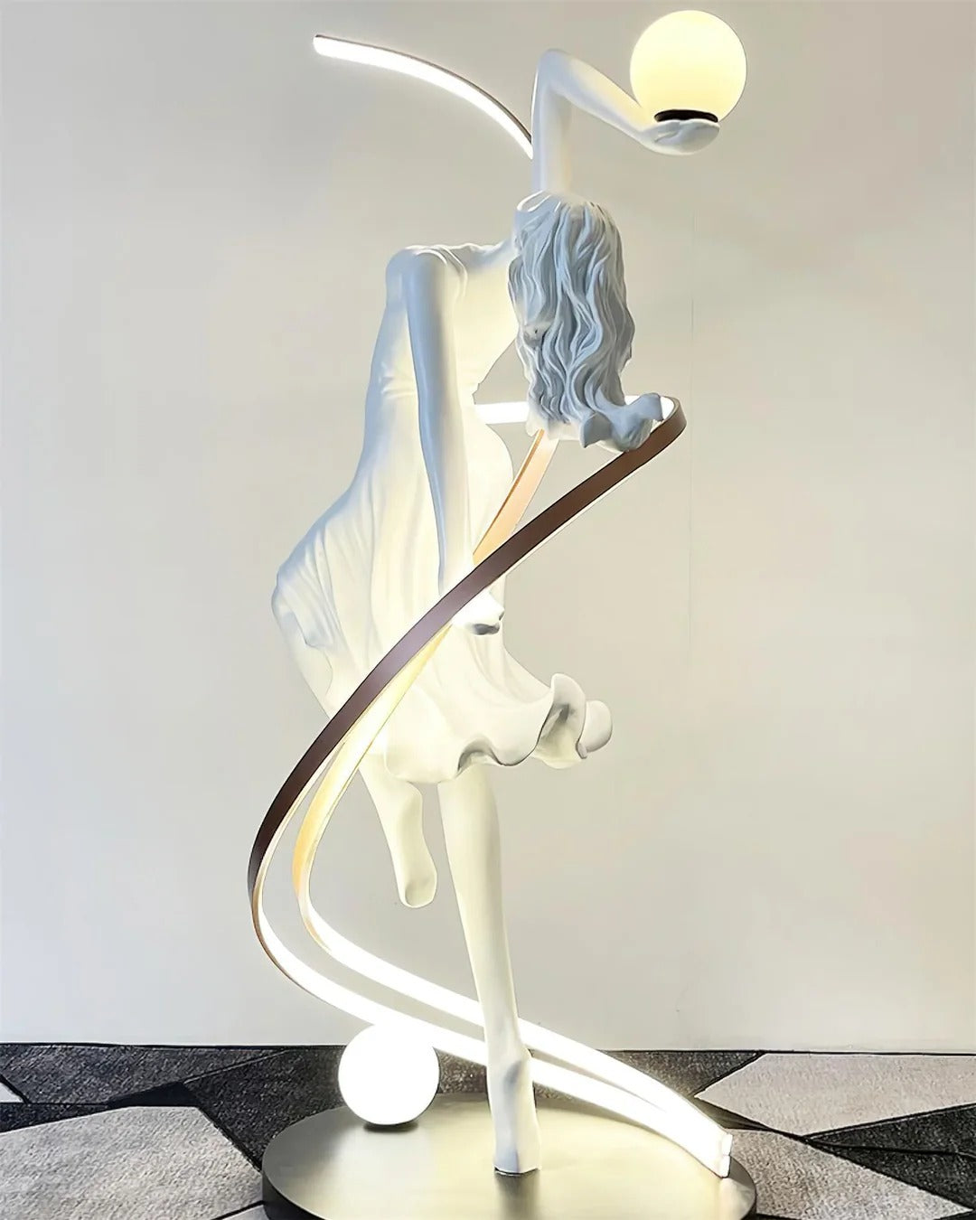 Art Deco Floor Lamp with Twisted-Ribbon Figure