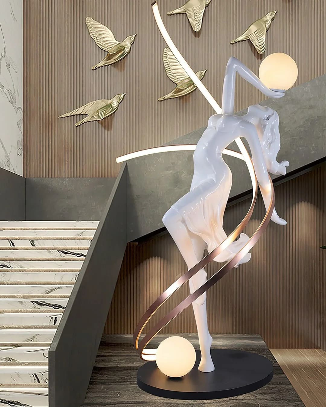 Art Deco Floor Lamp with Twisted-Ribbon Figure