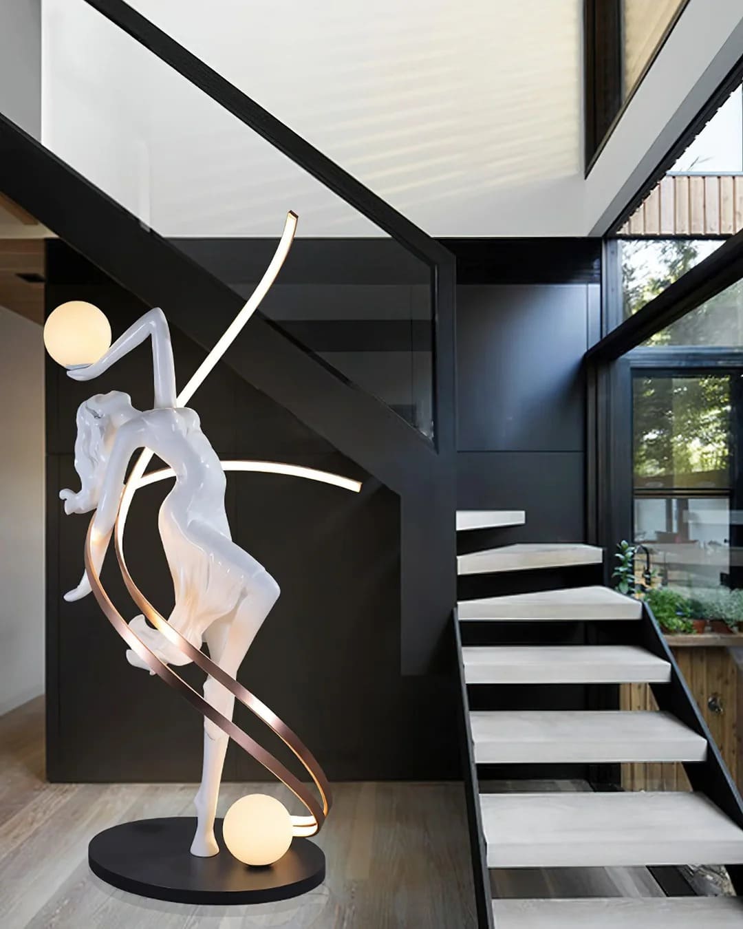 Art Deco Floor Lamp with Twisted-Ribbon Figure