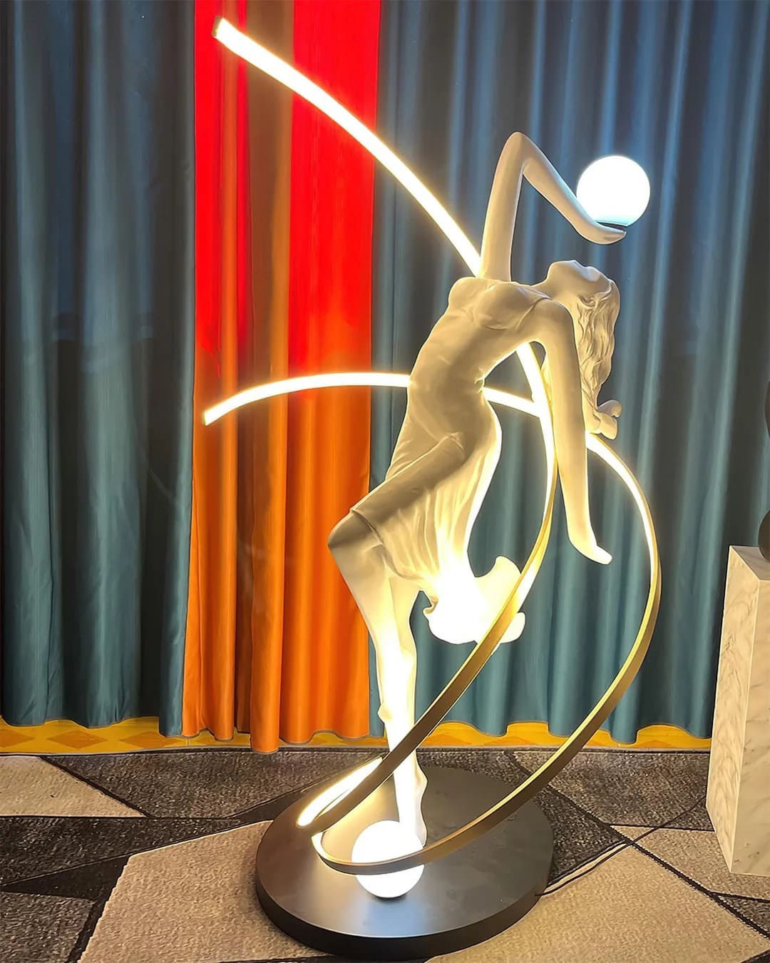 Art Deco Floor Lamp with Twisted-Ribbon Figure