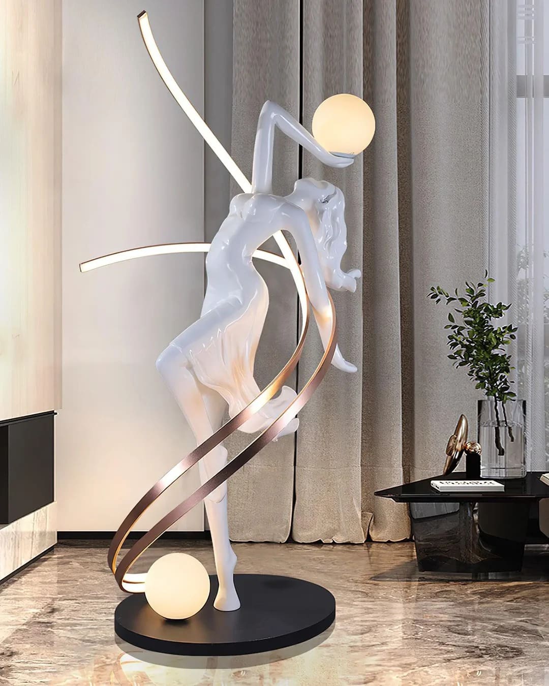 Art Deco Floor Lamp with Twisted-Ribbon Figure