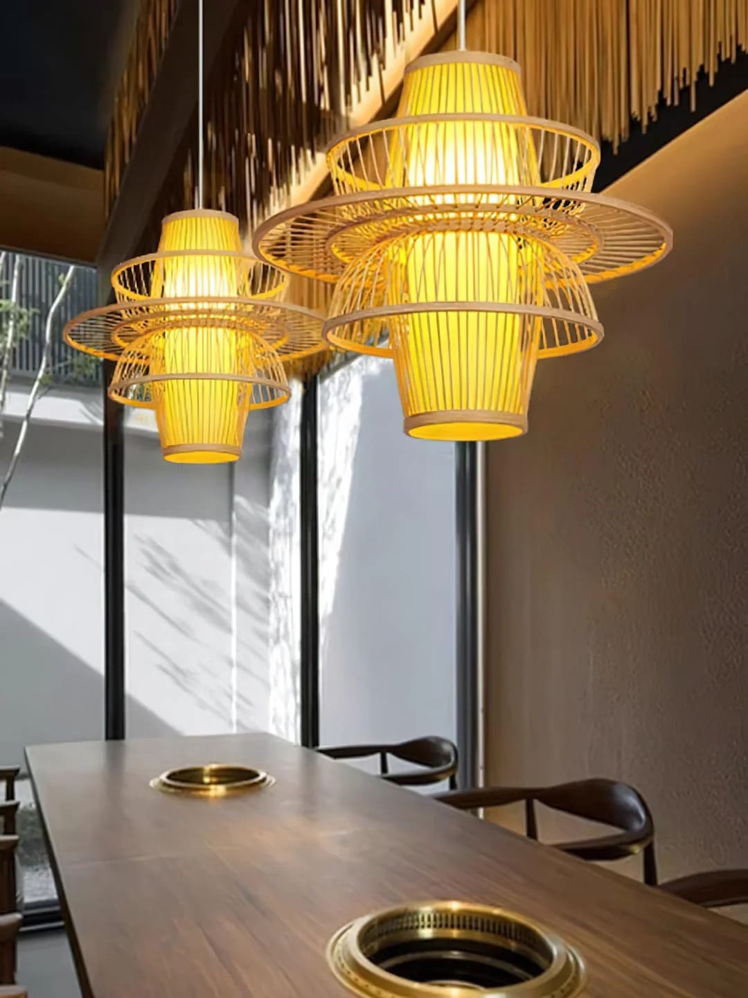Japandi-Style Tapered Semi-Circular Pendant Light