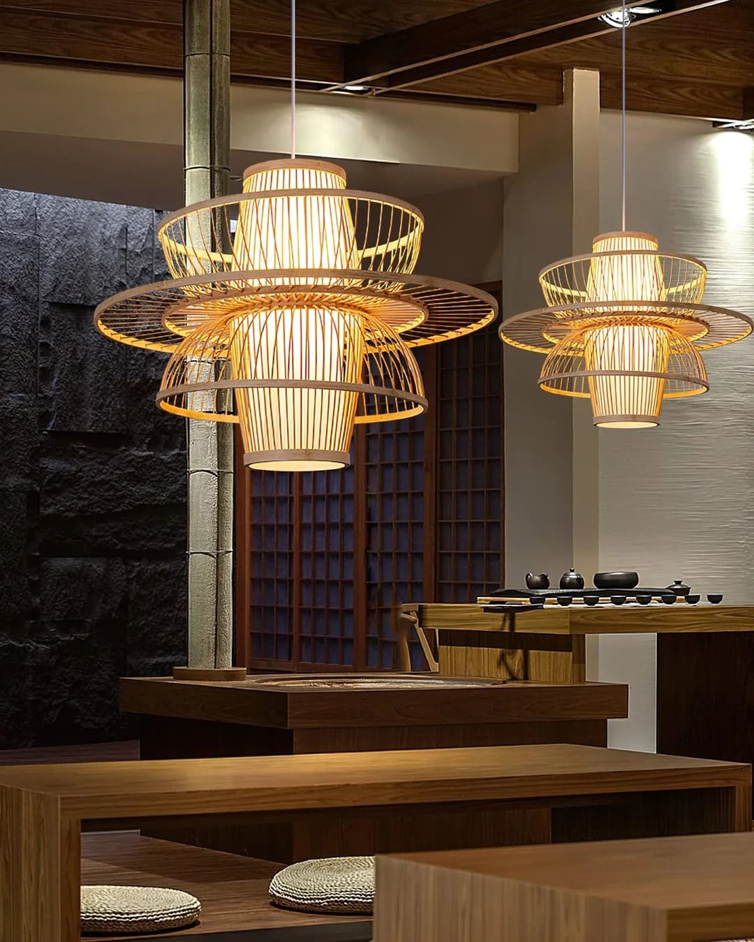 Japandi-Style Tapered Semi-Circular Pendant Light