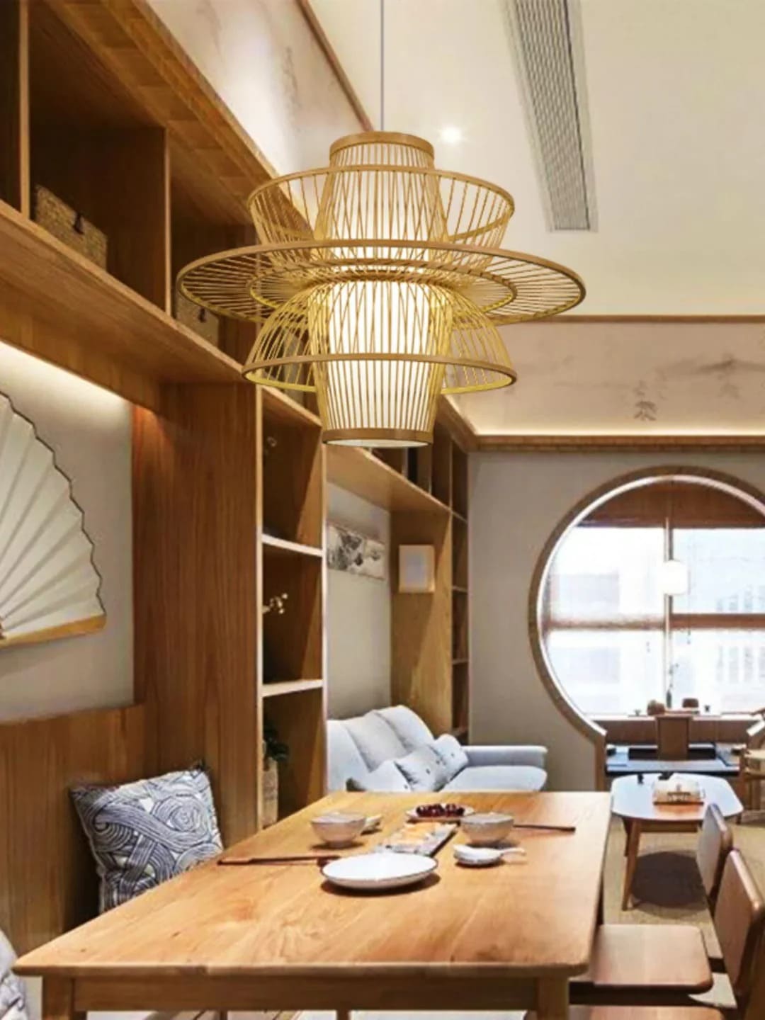 Japandi-Style Tapered Semi-Circular Pendant Light