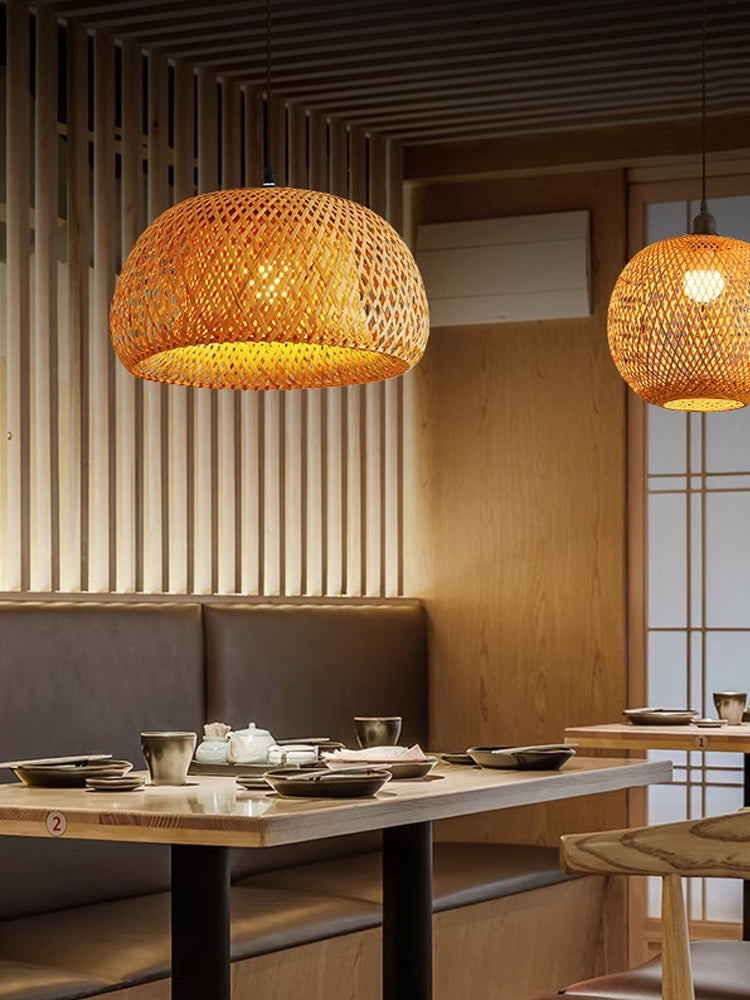 Japandi Interwoven Dome Pendant Light Design