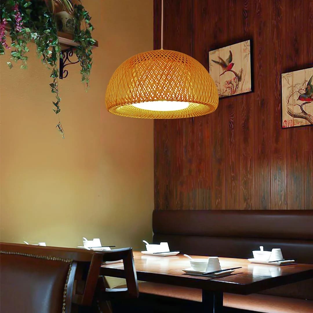Japandi Interwoven Dome Pendant Light Design