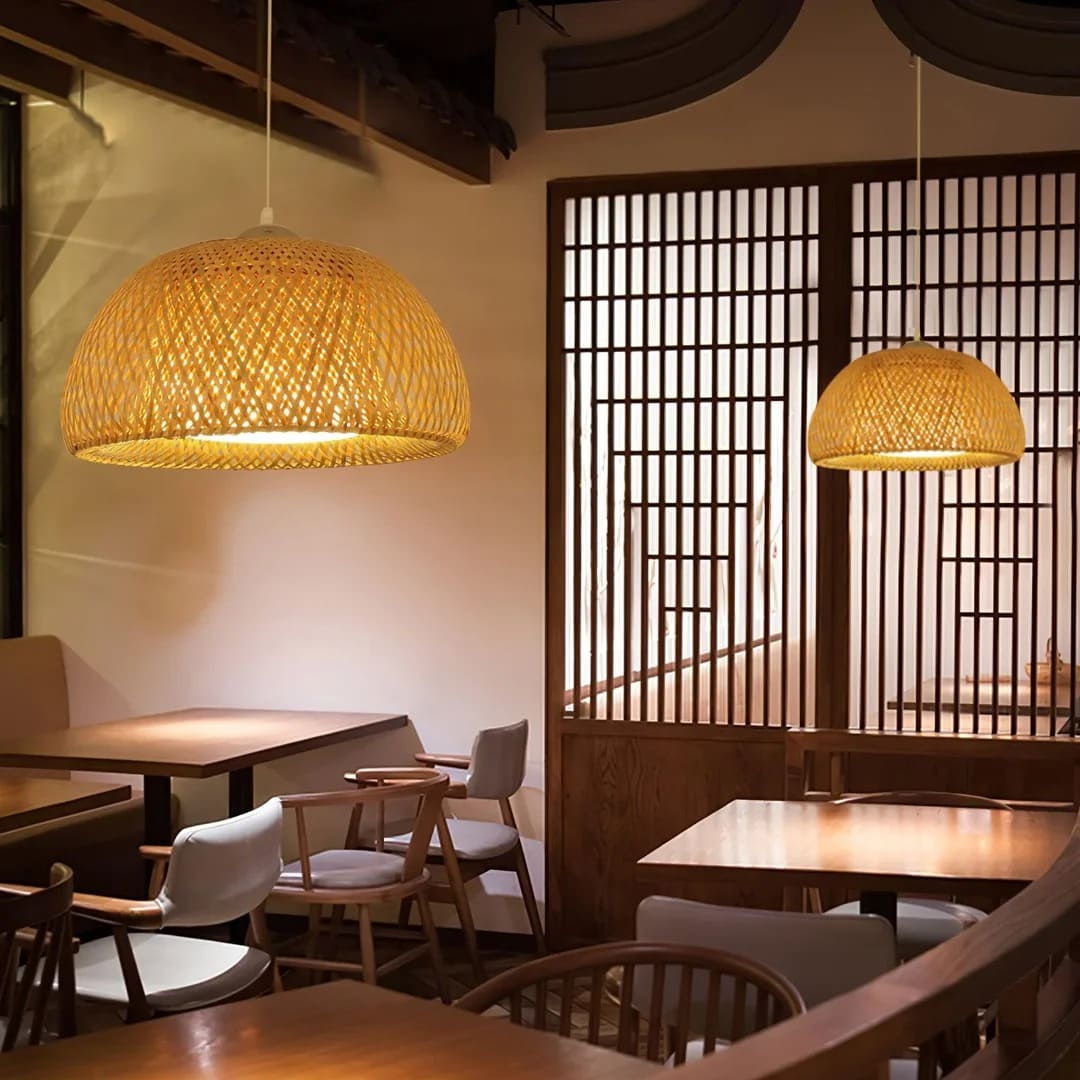 Japandi Interwoven Dome Pendant Light Design