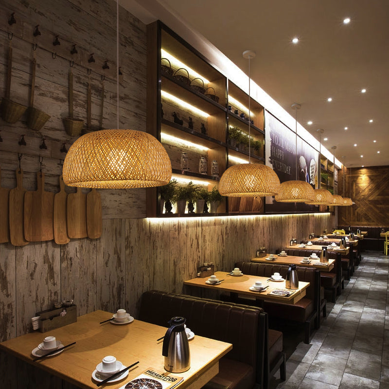 Japandi Interwoven Dome Pendant Light Design