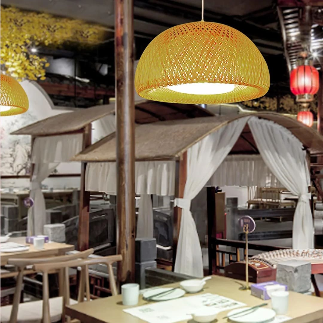 Japandi Interwoven Dome Pendant Light Design