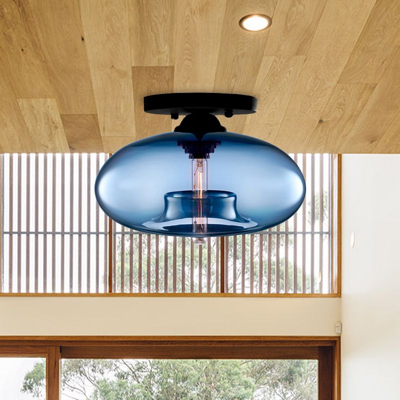 Mid-Century Modern Ellipsoidal Semi-Flush Mount Light