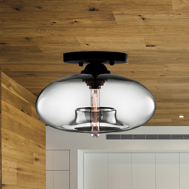 Mid-Century Modern Ellipsoidal Semi-Flush Mount Light