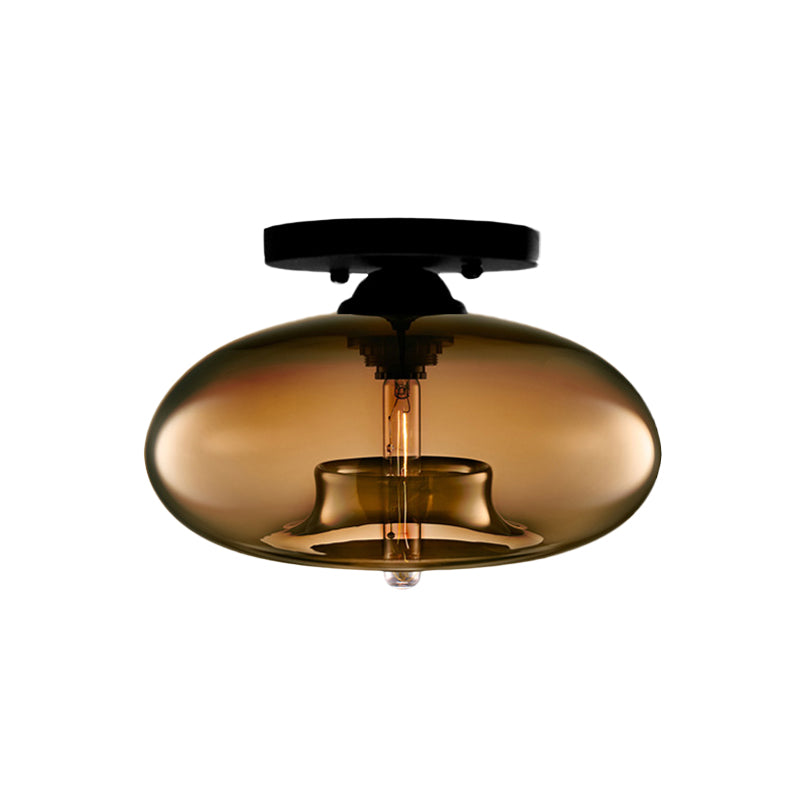 Mid-Century Modern Ellipsoidal Semi-Flush Mount Light
