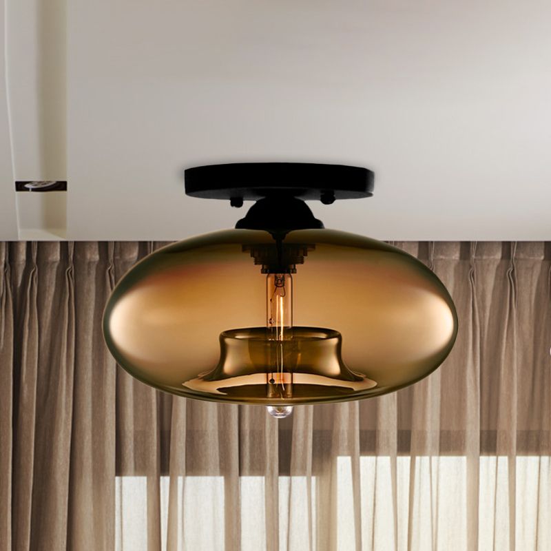 Mid-Century Modern Ellipsoidal Semi-Flush Mount Light