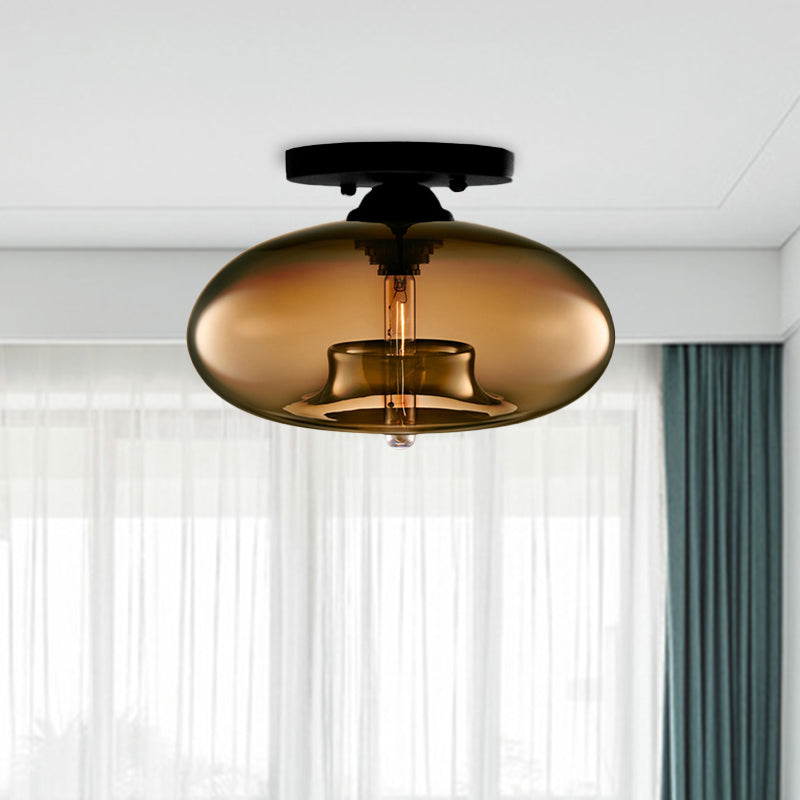 Mid-Century Modern Ellipsoidal Semi-Flush Mount Light