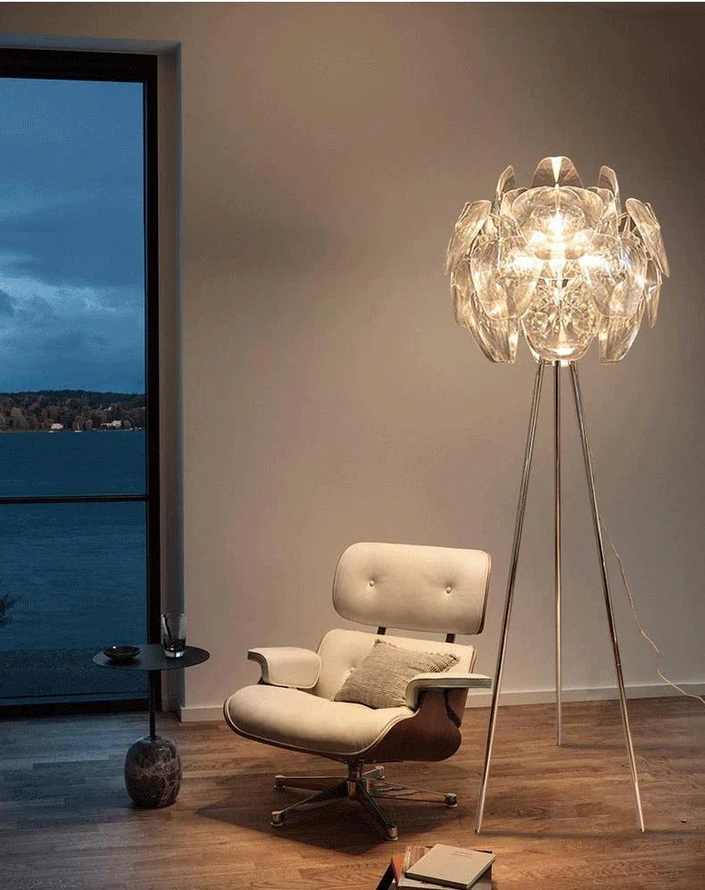 Modern Tripod Cone-Shaped Floor Lamp with Petals