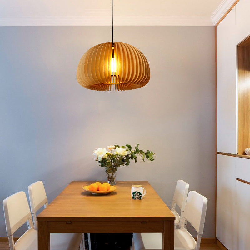 Mid-Century Modern Slatted-Spherical Pendant Light