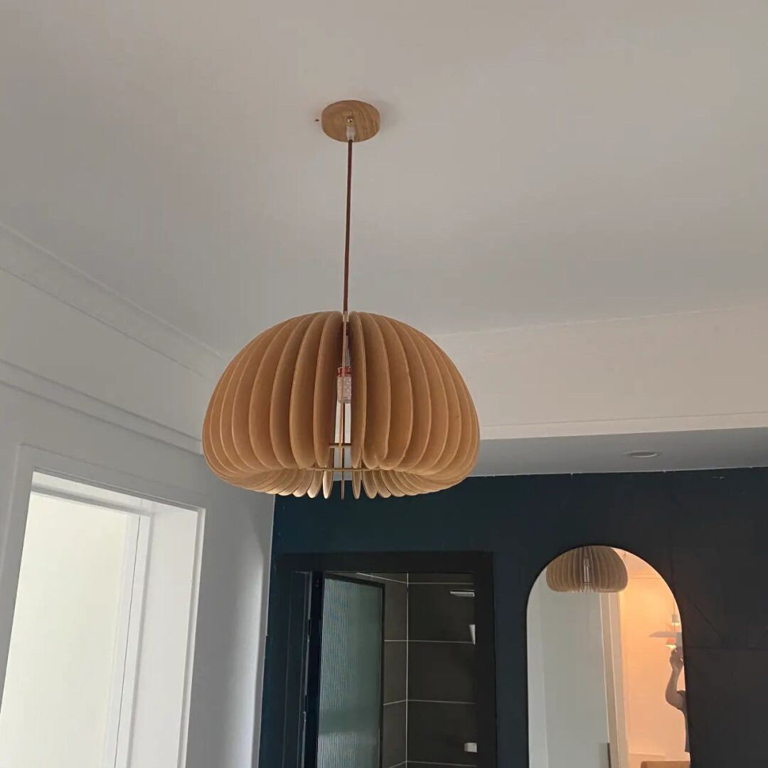 Mid-Century Modern Slatted-Spherical Pendant Light