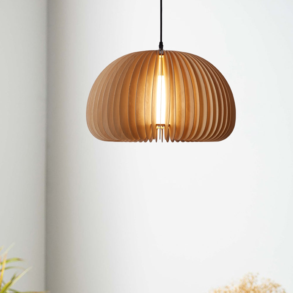 Mid-Century Modern Slatted-Spherical Pendant Light