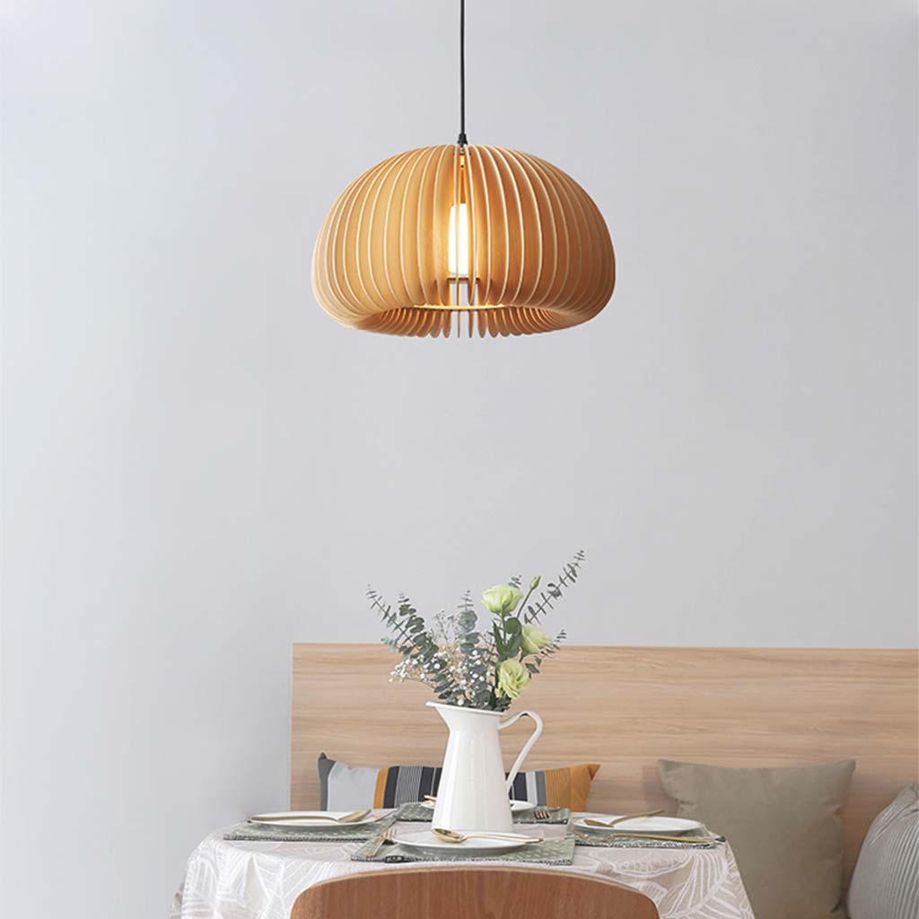 Mid-Century Modern Slatted-Spherical Pendant Light