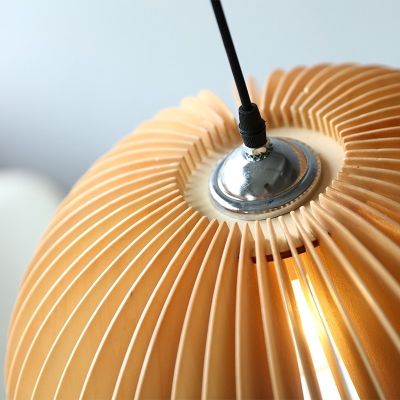 Mid-Century Modern Slatted-Spherical Pendant Light