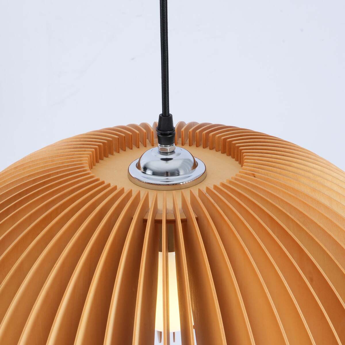 Mid-Century Modern Slatted-Spherical Pendant Light
