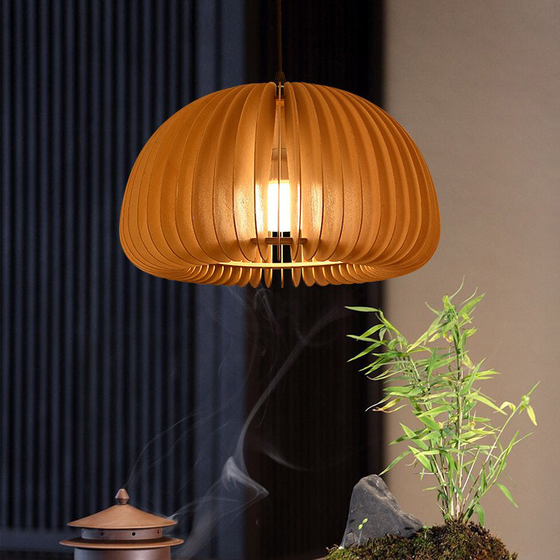 Mid-Century Modern Slatted-Spherical Pendant Light
