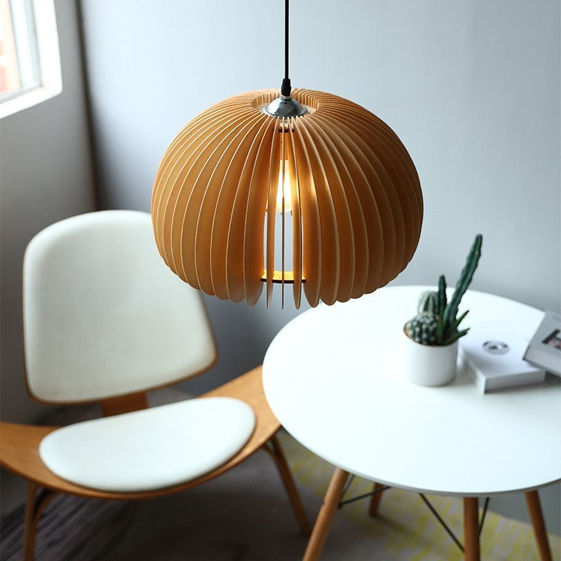 Mid-Century Modern Slatted-Spherical Pendant Light