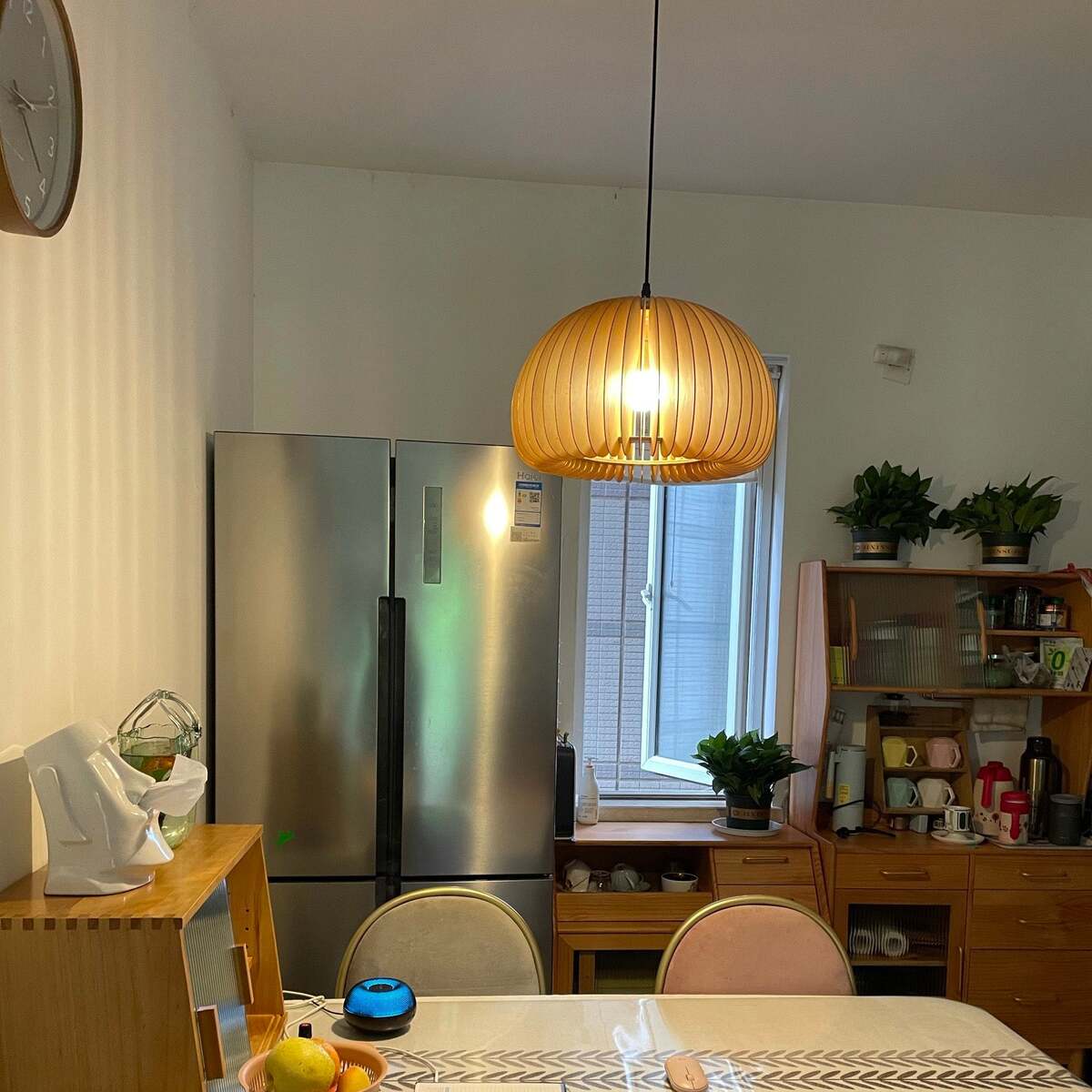 Mid-Century Modern Slatted-Spherical Pendant Light