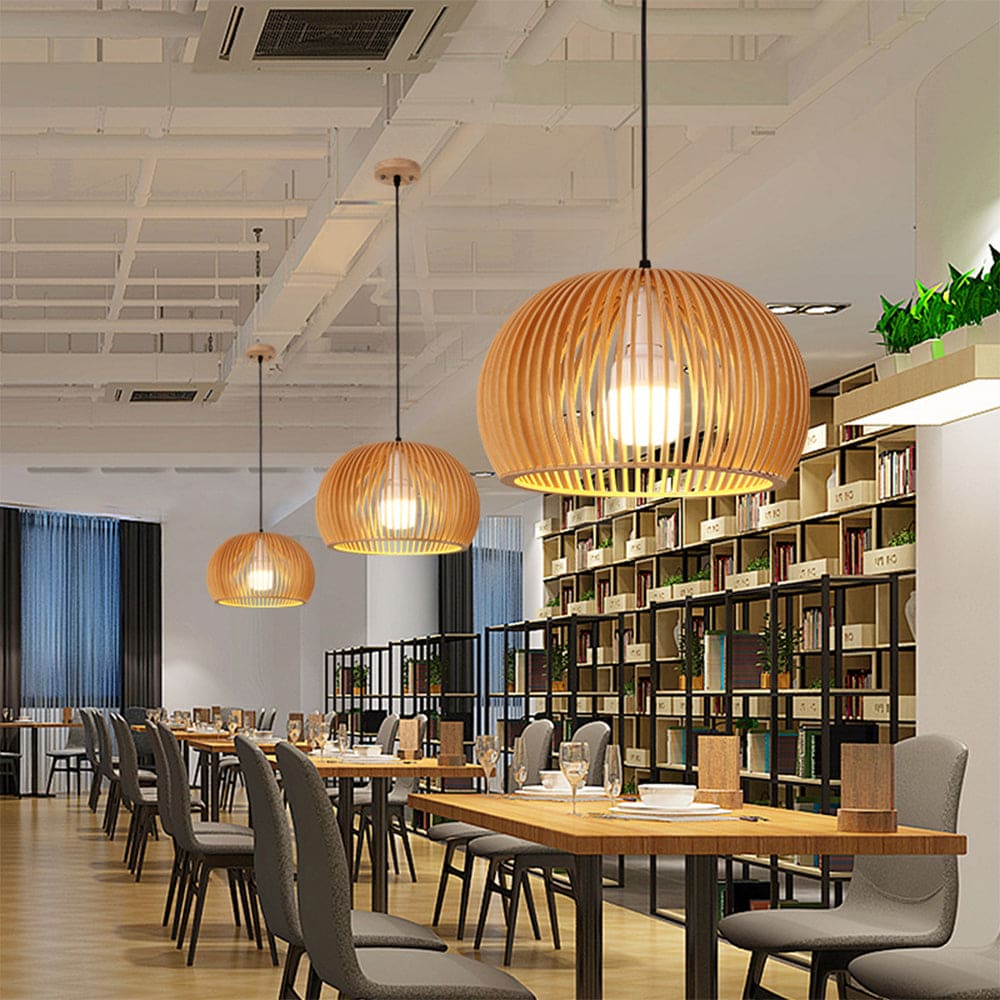 Mid-Century Modern Slatted-Spherical Pendant Light