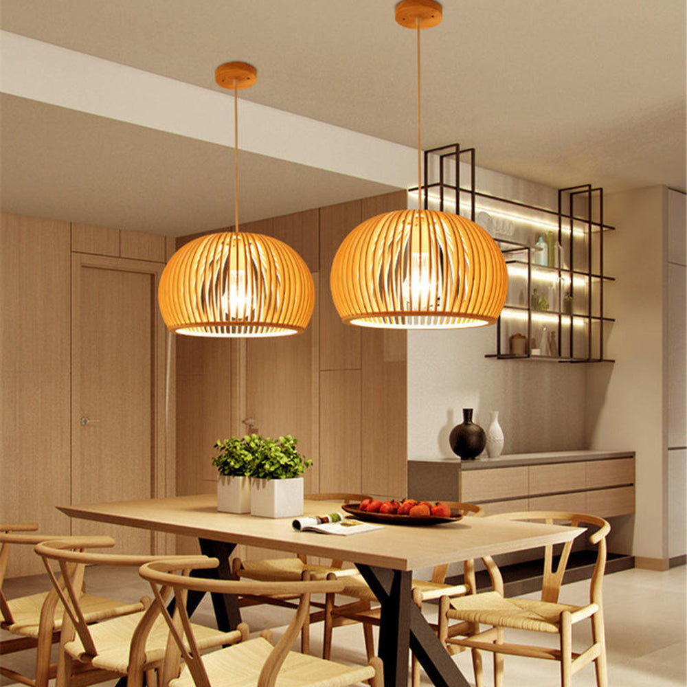 Mid-Century Modern Slatted-Spherical Pendant Light