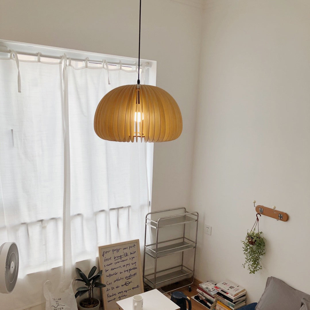 Mid-Century Modern Slatted-Spherical Pendant Light