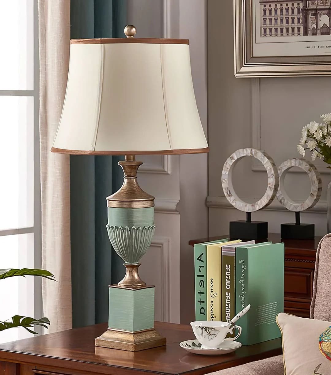 Traditional Ribbed Table Lamp with Conical Shade