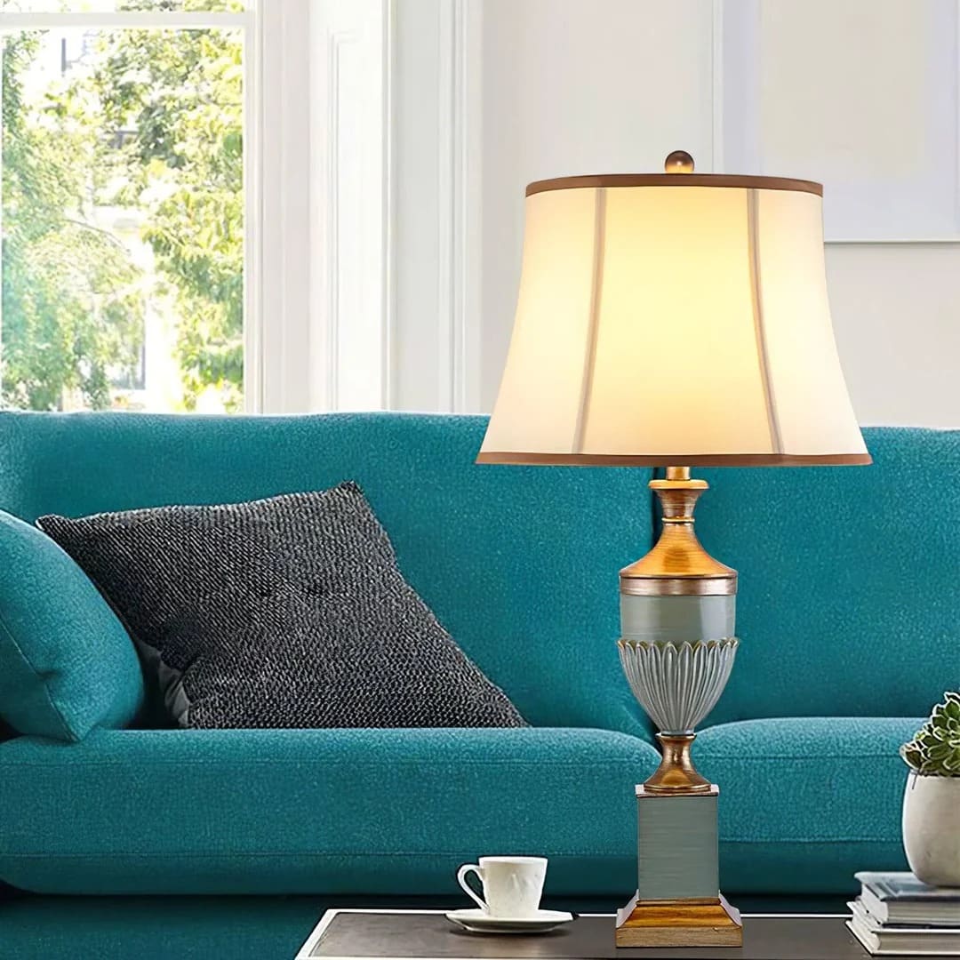 Traditional Ribbed Table Lamp with Conical Shade