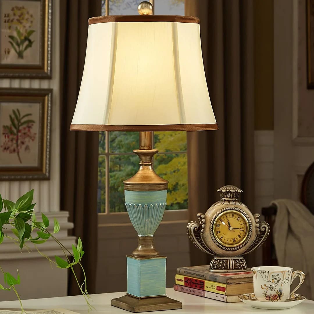 Traditional Ribbed Table Lamp with Conical Shade