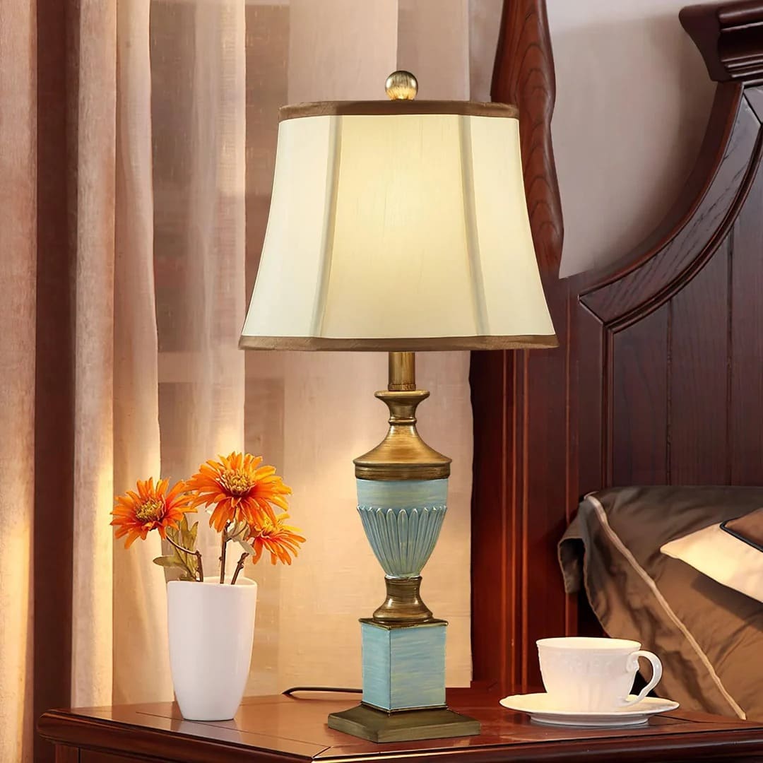 Traditional Ribbed Table Lamp with Conical Shade