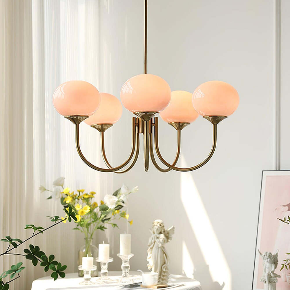 Art Deco Chandelier with Spherical Lampshades