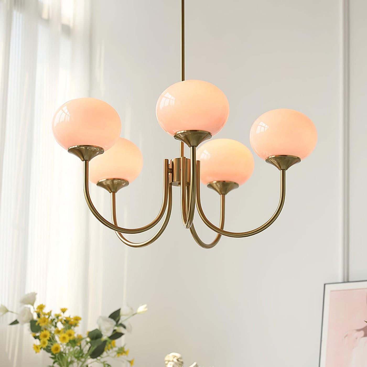 Art Deco Chandelier with Spherical Lampshades