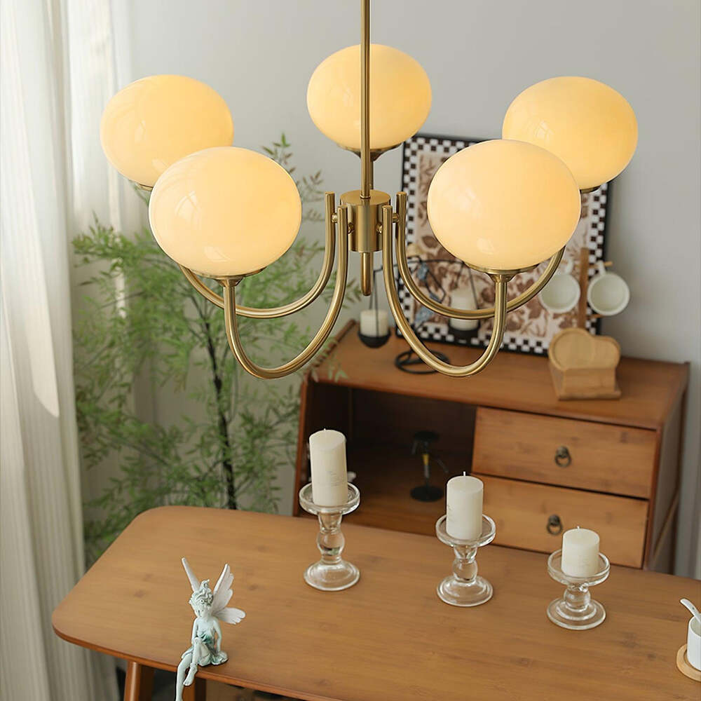 Art Deco Chandelier with Spherical Lampshades