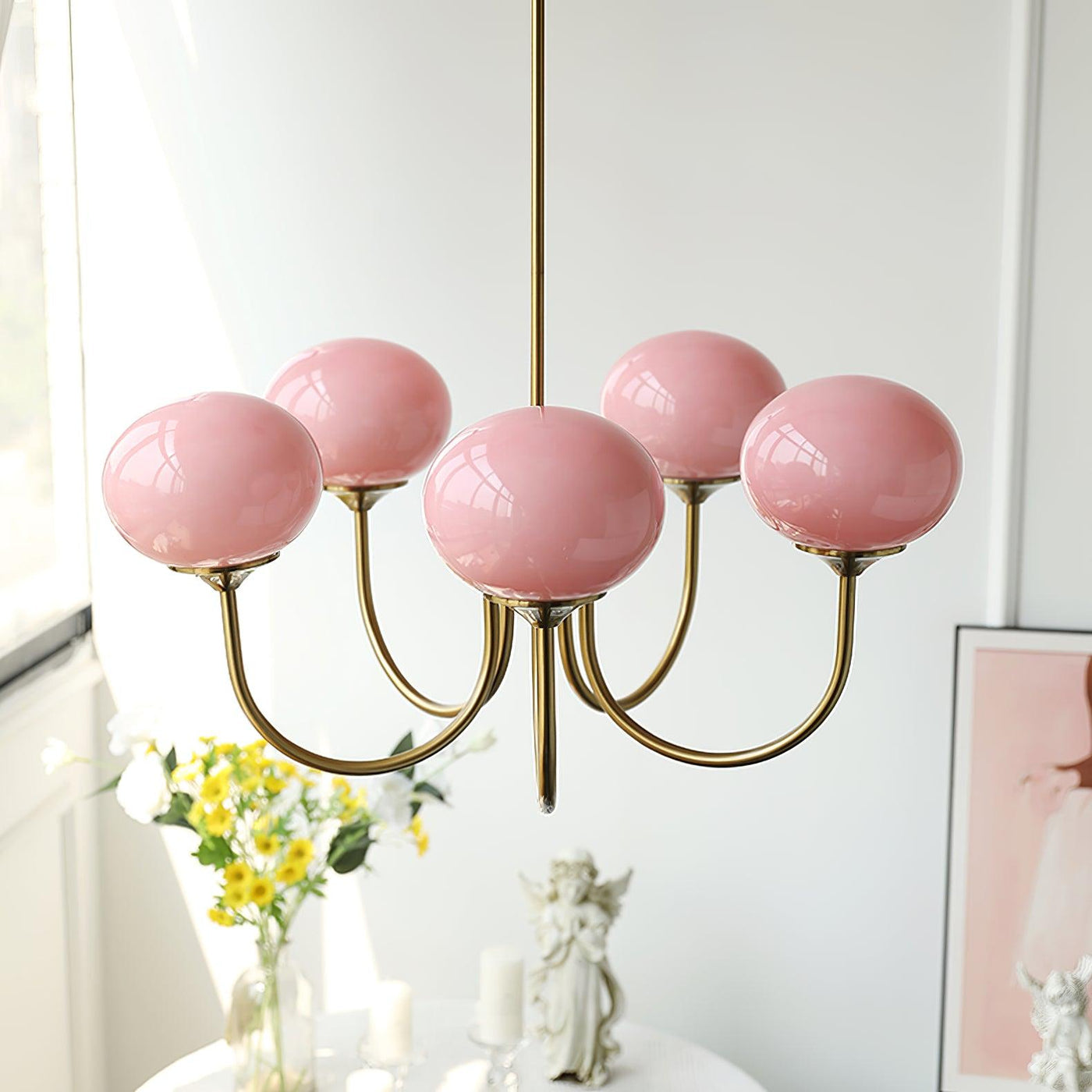 Art Deco Chandelier with Spherical Lampshades