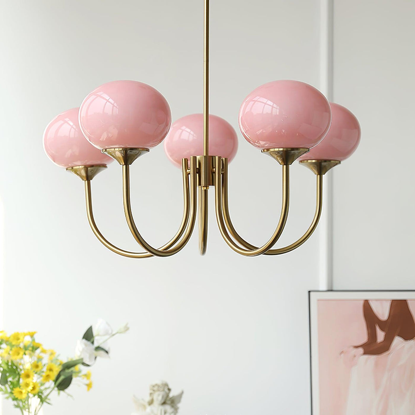 Art Deco Chandelier with Spherical Lampshades