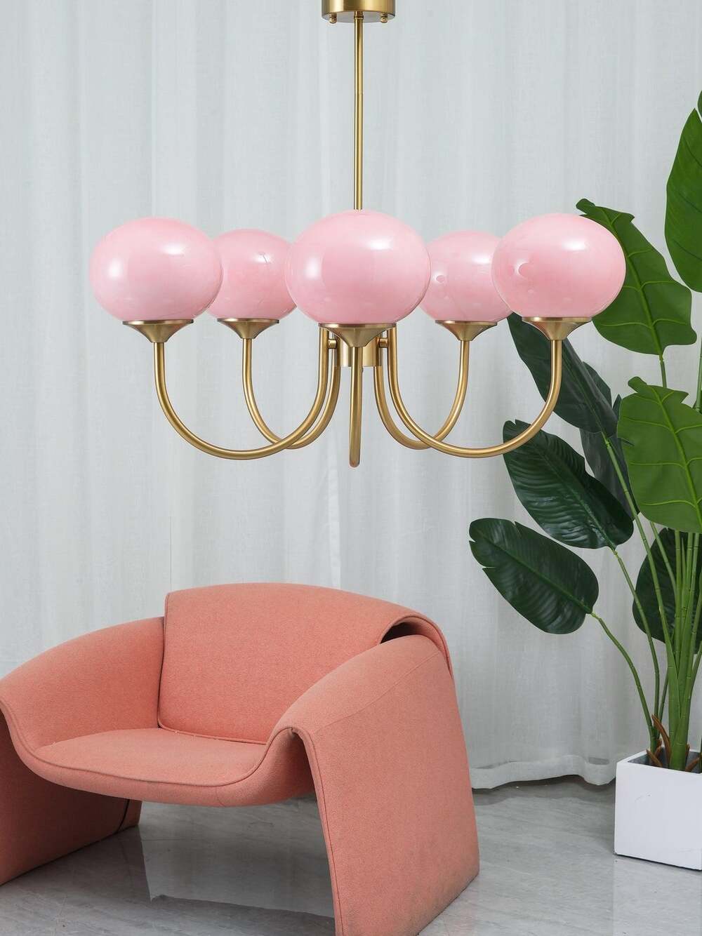 Art Deco Chandelier with Spherical Lampshades