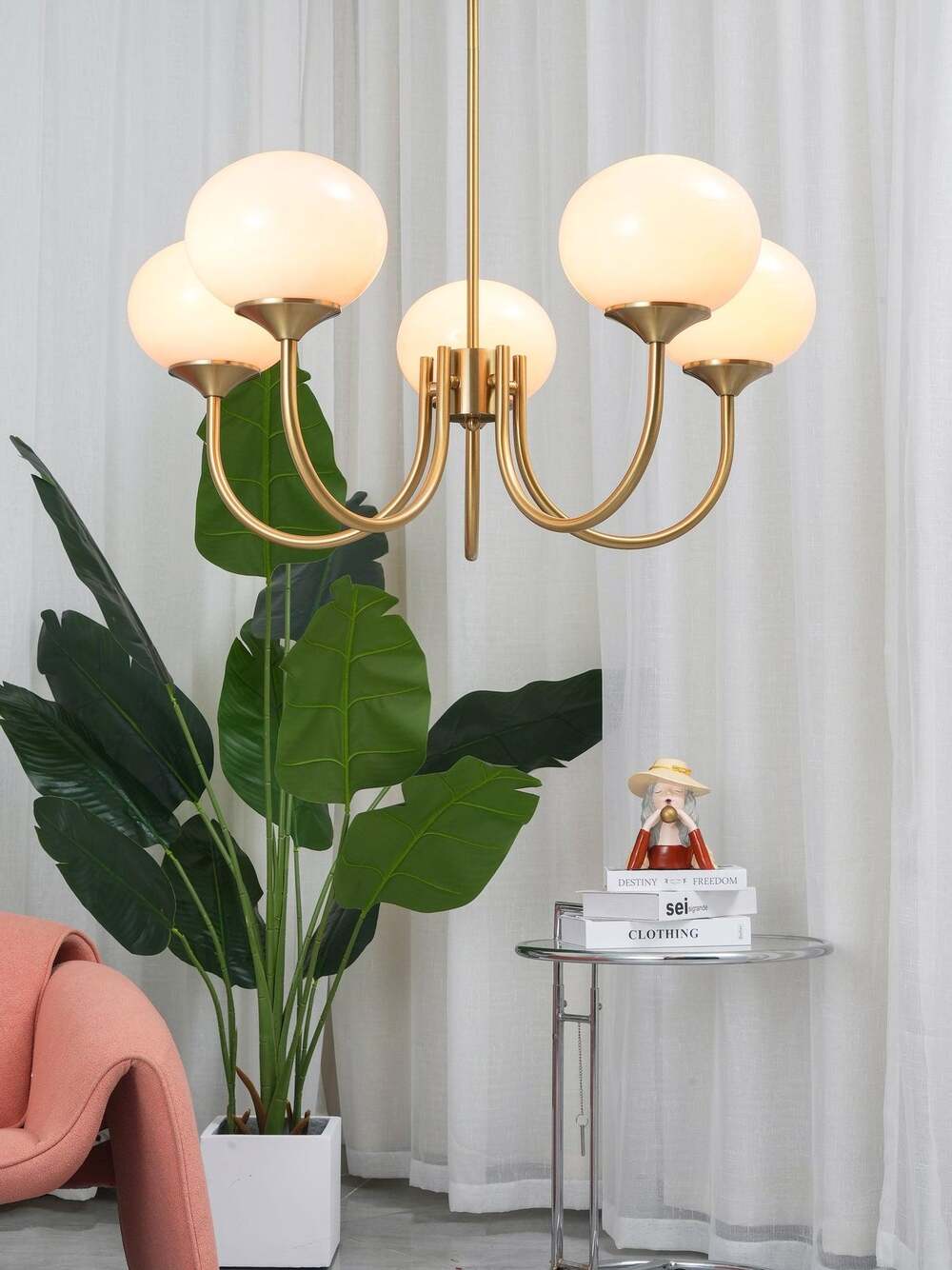 Art Deco Chandelier with Spherical Lampshades