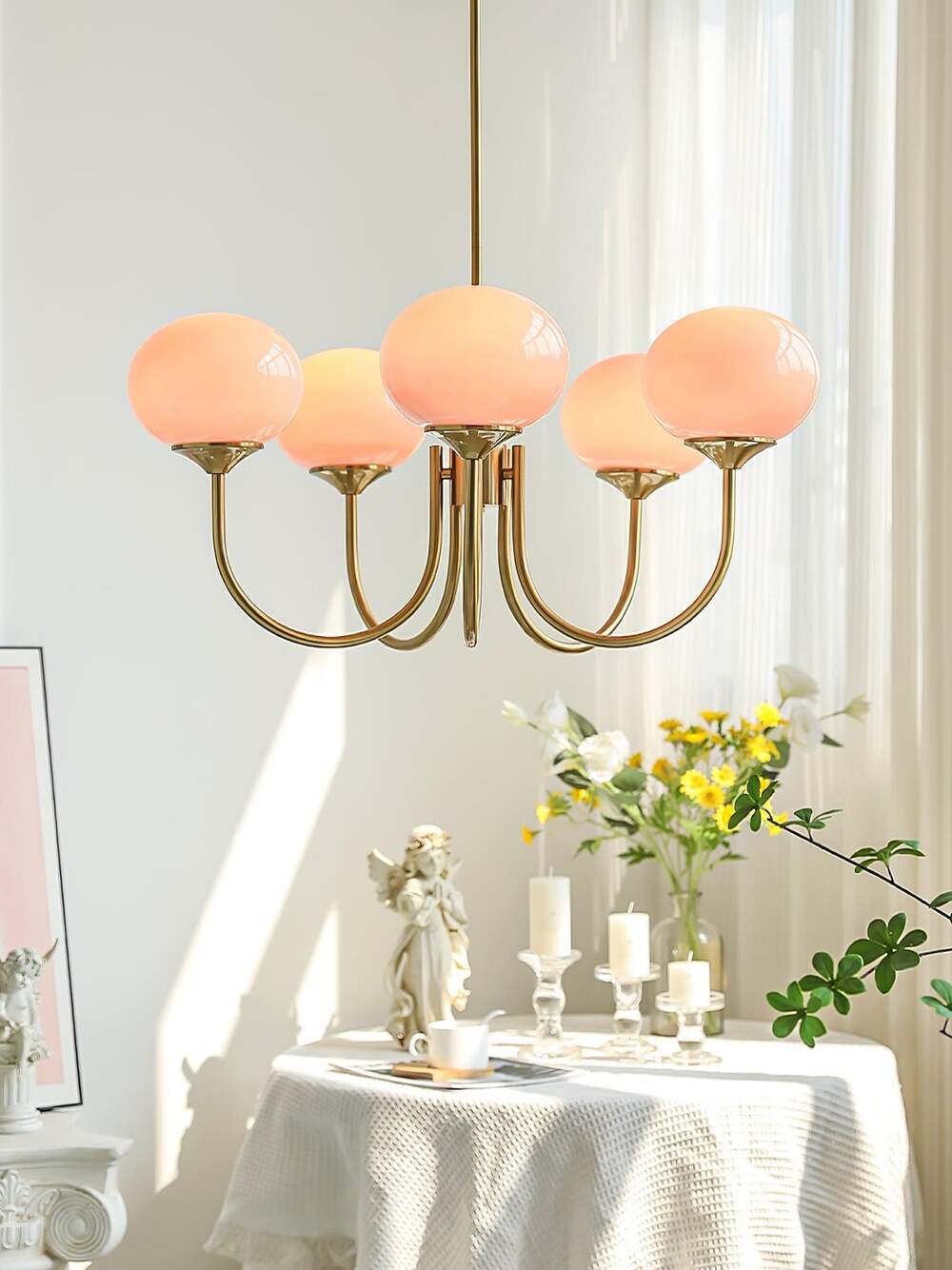 Art Deco Chandelier with Spherical Lampshades