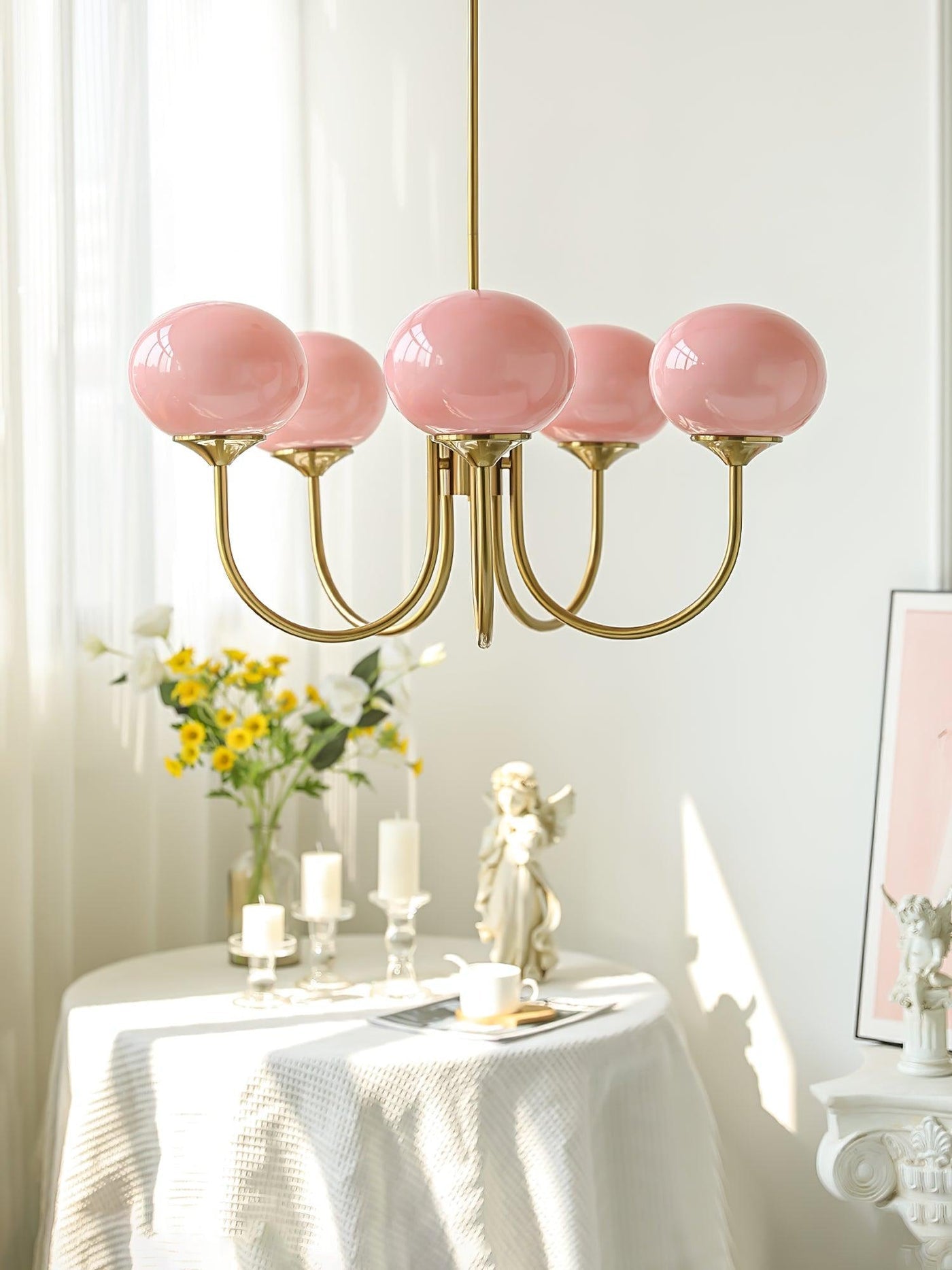 Art Deco Chandelier with Spherical Lampshades