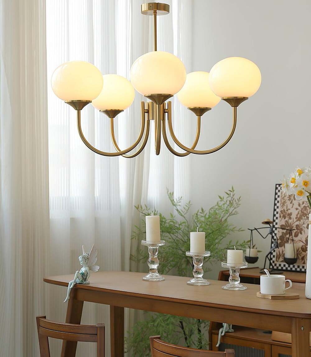 Art Deco Chandelier with Spherical Lampshades