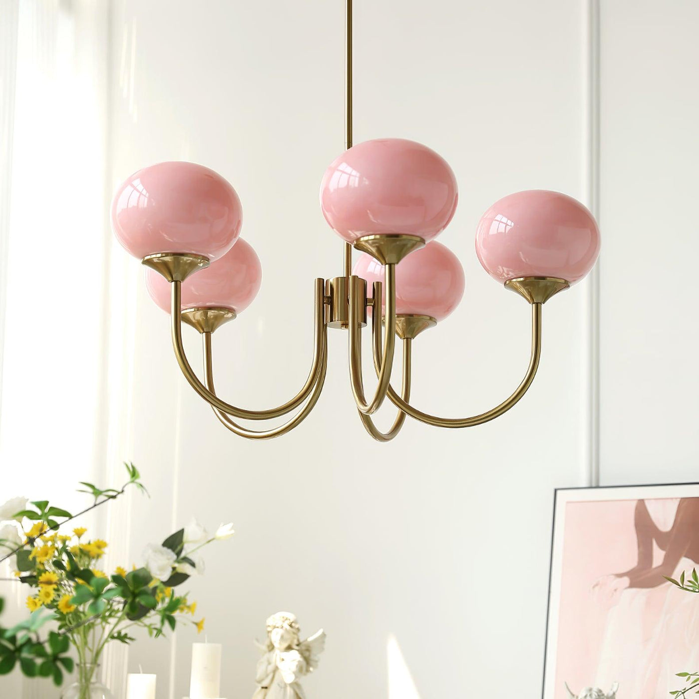 Art Deco Chandelier with Spherical Lampshades