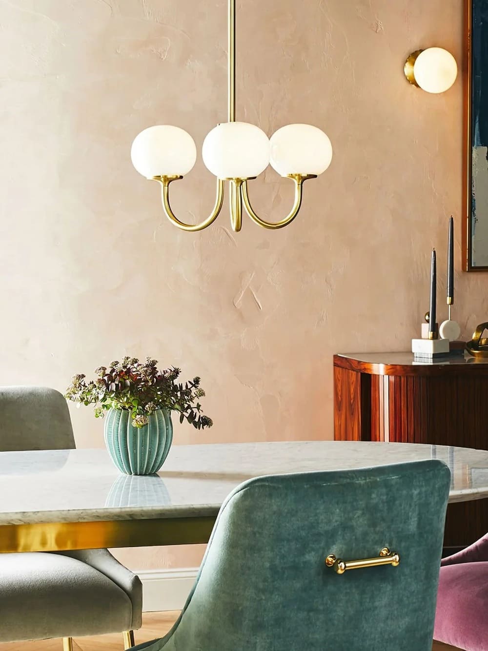 Art Deco Chandelier with Spherical Lampshades