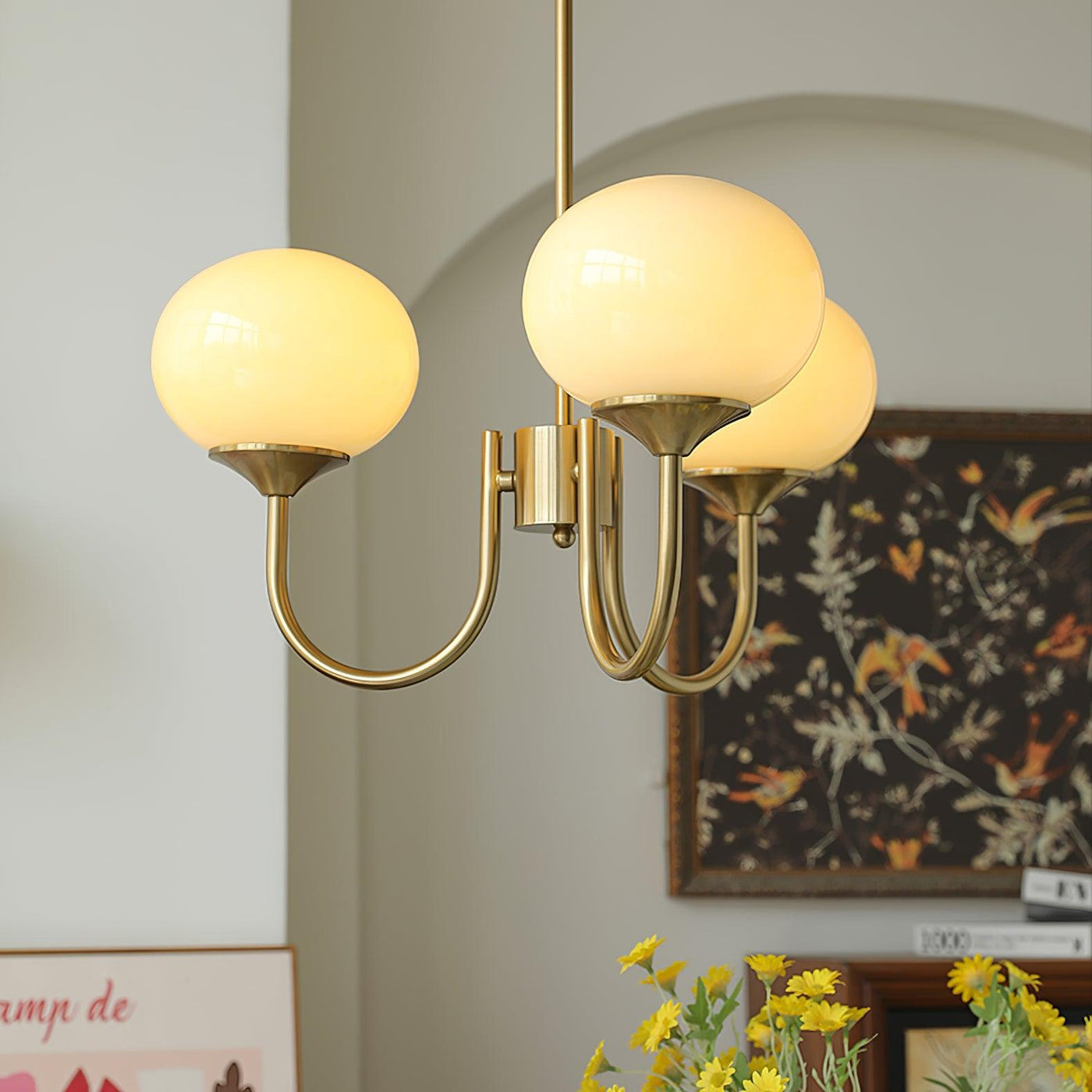 Art Deco Chandelier with Spherical Lampshades