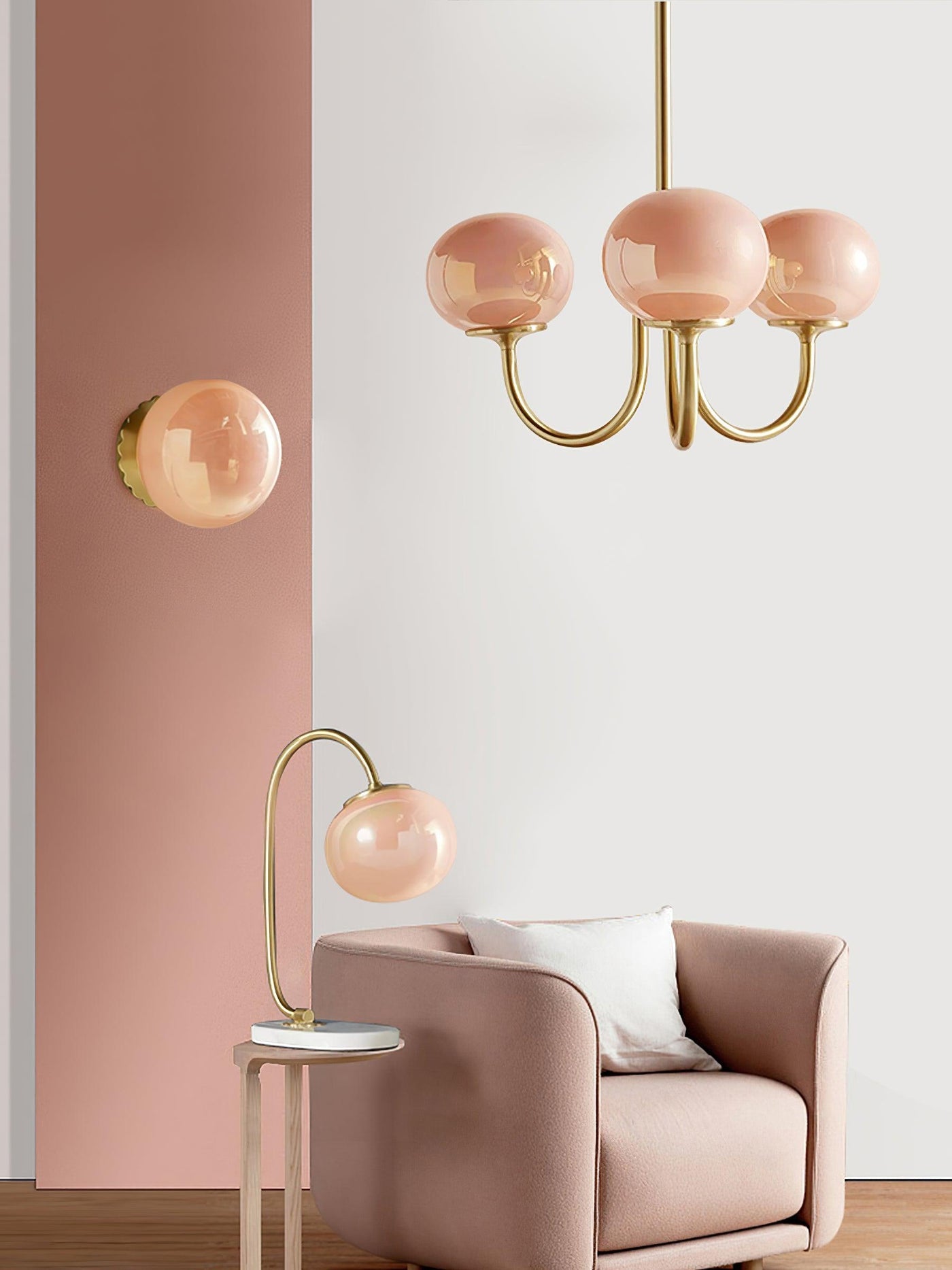 Art Deco Chandelier with Spherical Lampshades